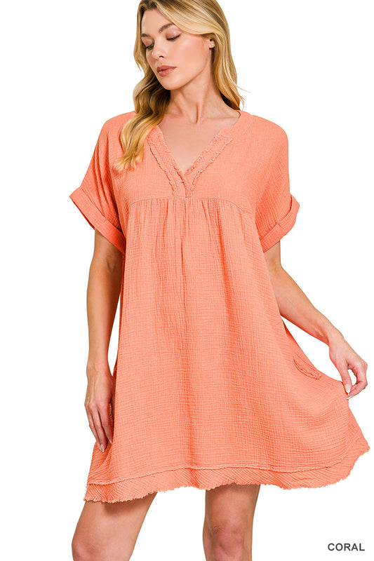Zenana Double Gauze Raw Edge Dress
