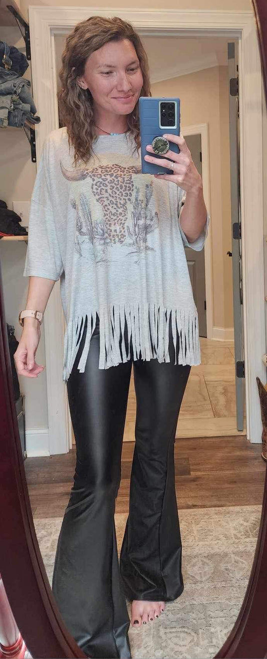 Leopard Steerhead Fringe Top
