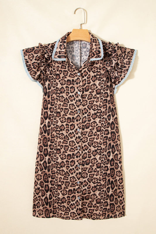 Leopard Lace Trim Loose Dress