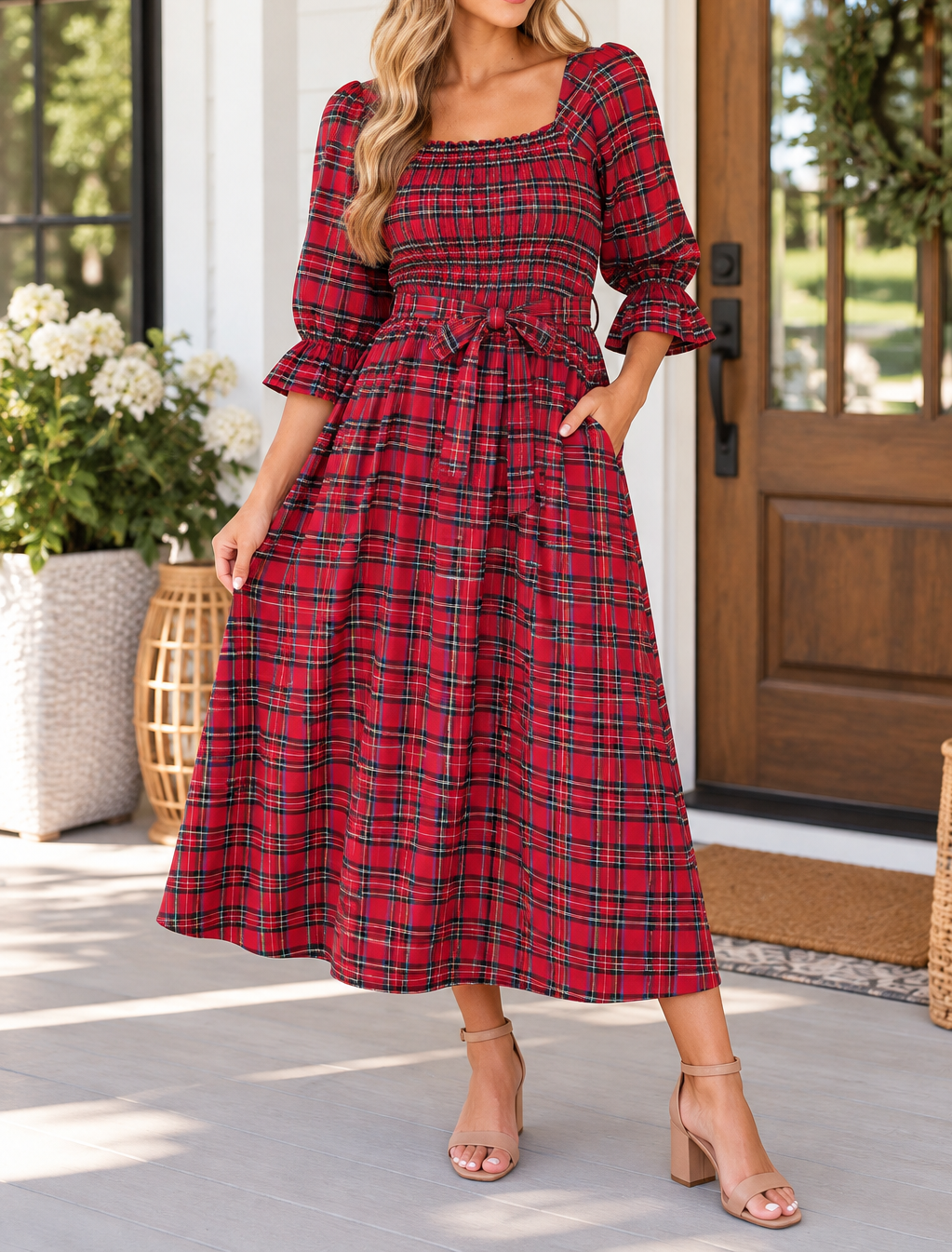 Plaid Knot Midi Dress