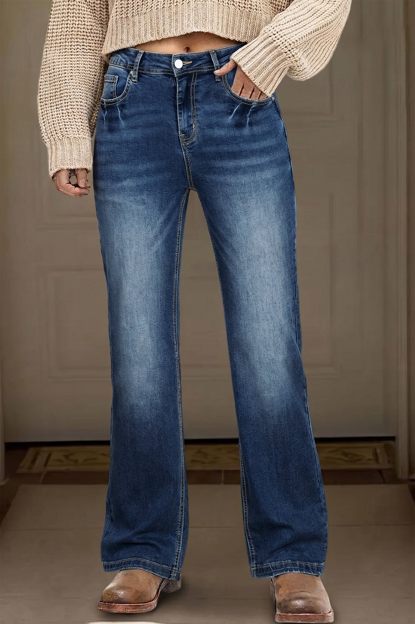 Dark Acid Wash Straight Jeans