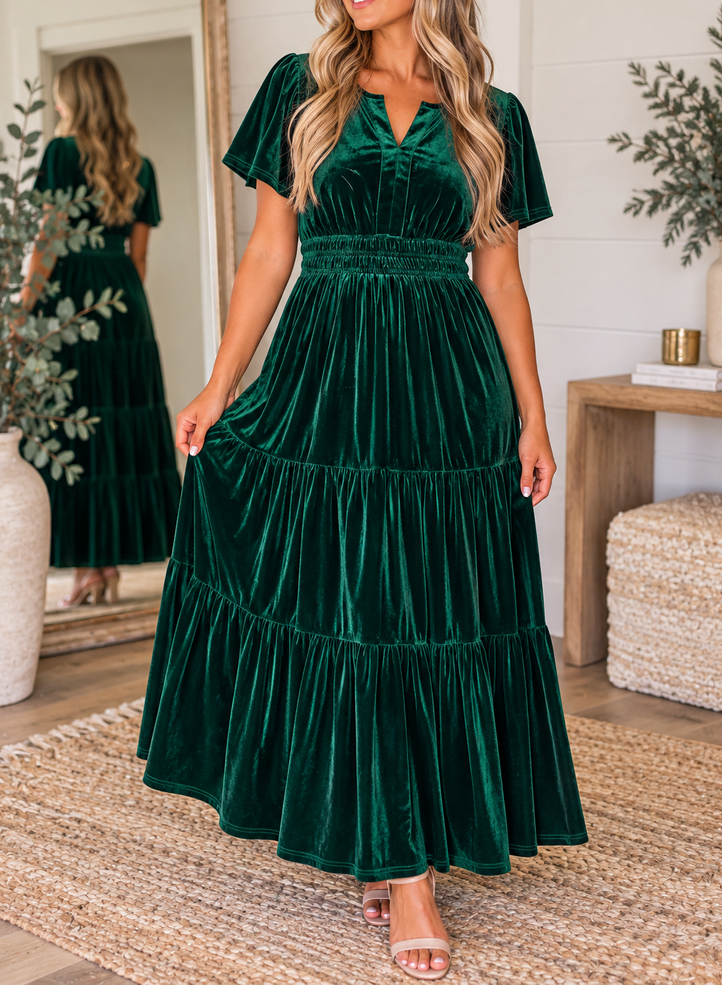 Green Velvet Plus Dress