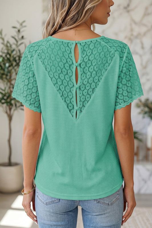 Lace Waffle Knit Blouse