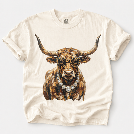 Rhinestone Necklace Cow Tee.