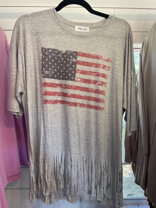 American Flag Fringe Top