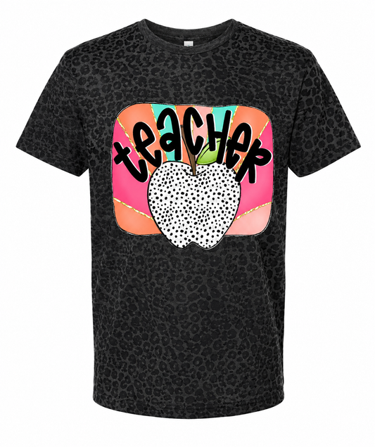 Black Leopard Teacher Apple Tee.