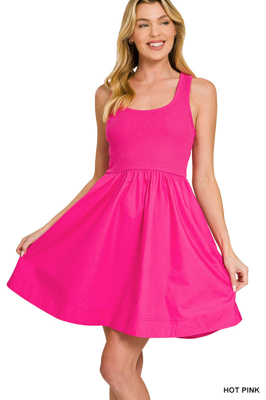 Combined Knit Woven Dress Zenana