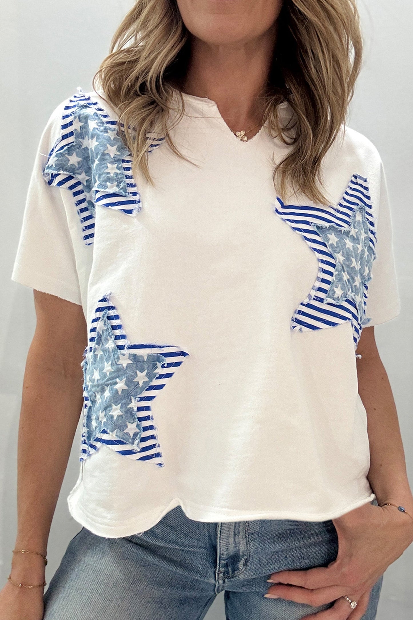 White Patriot Star Mineral Wash Top New RTS