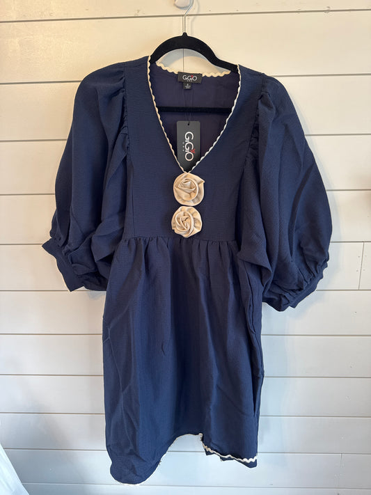 Navy Scalloped Trim Dress
