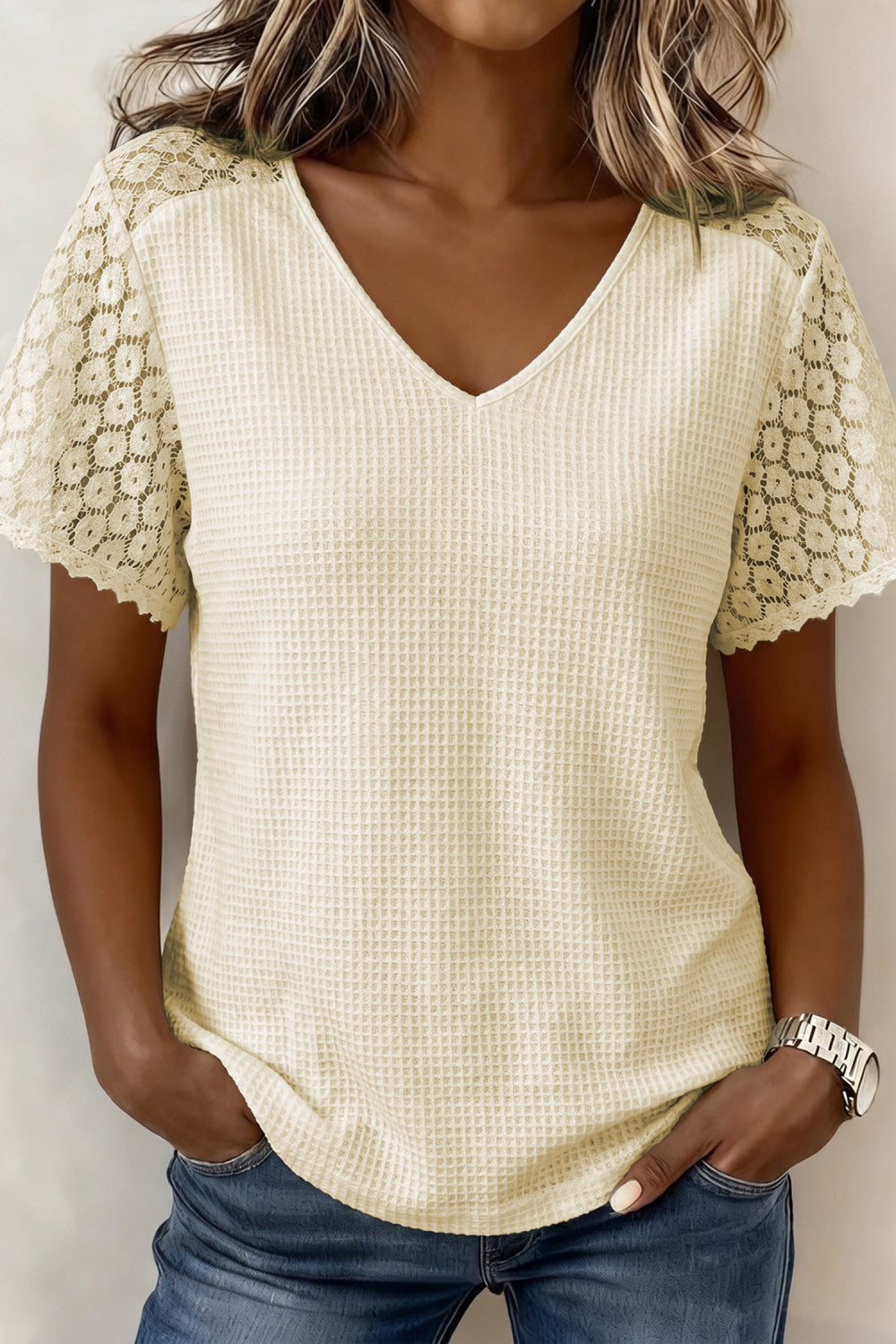 Lace Waffle Knit Blouse