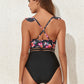 Crisscross Ruffled Printed V-Neck One-Piece Swimwear