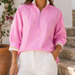 Pink Stripe Zipper Cuff Blouse