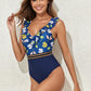 Crisscross Ruffled Printed V-Neck One-Piece Swimwear