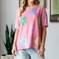 HOPELY Full Size Floral Round Neck Side Slit Waffle T-Shirt