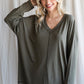 Ribbed VNeck Long Sleeve Top