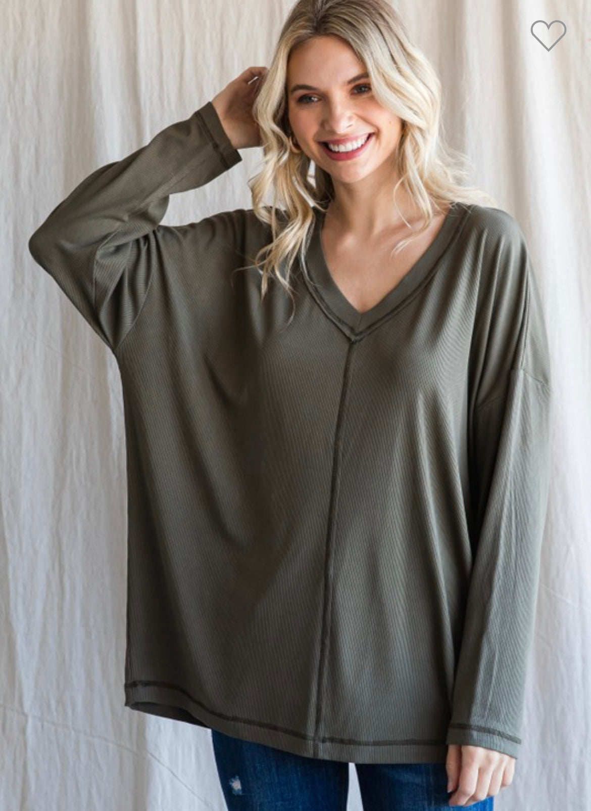 Ribbed VNeck Long Sleeve Top