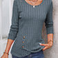 Decorative Button Round Neck Long Sleeve T-Shirt