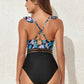 Crisscross Ruffled Printed V-Neck One-Piece Swimwear
