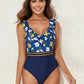 Crisscross Ruffled Printed V-Neck One-Piece Swimwear