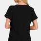 Zenana Notched Short Sleeve Waffle T-Shirt