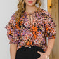 ODDI Full Size Floral Tie Neck Ruffled Blouse