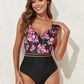 Crisscross Ruffled Printed V-Neck One-Piece Swimwear
