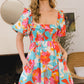 ODDI Printed Smocked Puff Sleeve Mini Dress