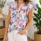 Floral Tie V Neck Blouse