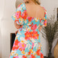 ODDI Printed Smocked Puff Sleeve Mini Dress