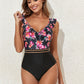 Crisscross Ruffled Printed V-Neck One-Piece Swimwear