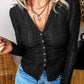 Black Knit Front Button Blouse