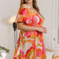 ODDI Full Size Printed Tied Back Short Sleeve Mini Dress