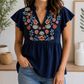 Blue Ruffled Floral Embroidered Blouse