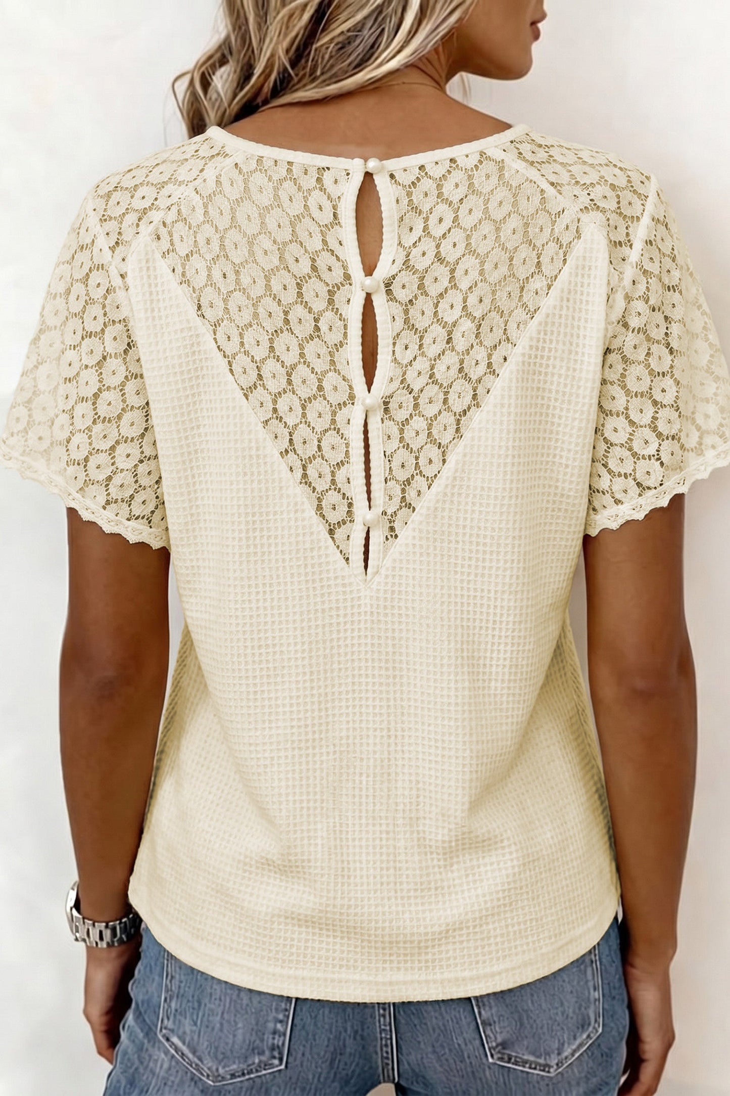 Lace Waffle Knit Blouse