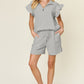 Double Take Full Size Texture Flounce Sleeve Top and Drawstring Shorts Set