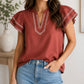 Clay Trim V Neck Blouse