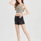 BAYEAS Stepped Waist Raw Hem Denim Shorts