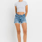 Lovervet Stepped Waist Raw Hem Denim Shorts