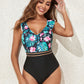 Crisscross Ruffled Printed V-Neck One-Piece Swimwear