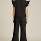 Double Take Full Size Texture Ruffle Short Sleeve Top and Wide Leg Pants Set