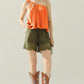 Ninexis One Shoulder Bow Tie Strap Satin Silk Top