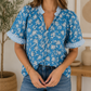 Blue Floral Button Blouse