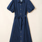 Bubble Sleeve Long Denim Dress