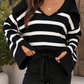 Black Striped Side Slit Sweater