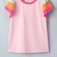 Pink Colorblock Flutter Sleeve Top