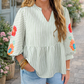 Green Stripe Flower Babydoll Blouse