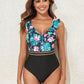 Crisscross Ruffled Printed V-Neck One-Piece Swimwear
