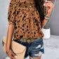 Ruched Printed Mock Neck Half Sleeve Blouse