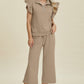Double Take Full Size Texture Ruffle Short Sleeve Top and Wide Leg Pants Set