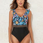 Crisscross Ruffled Printed V-Neck One-Piece Swimwear